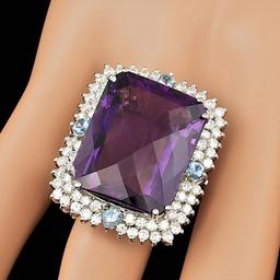 14k Gold 26.00ct Amethyst 1.90ct Diamond Ring