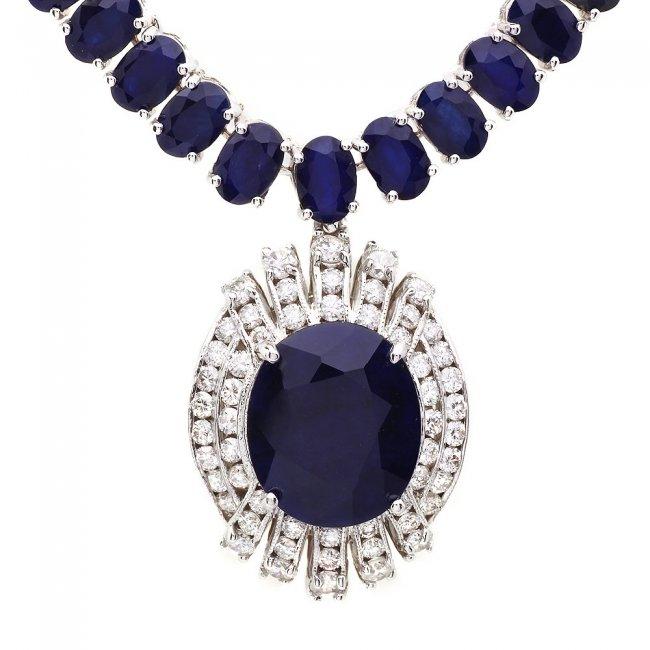 14k Gold 58ct Sapphire 1.80ct Diamond Necklace