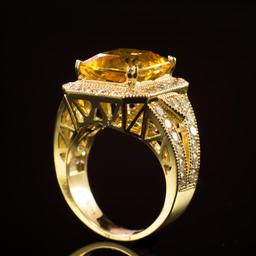 14k Gold 6.20ct Yellow Beryl 2.30ct Diamond Ring