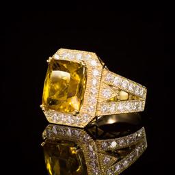 14k Gold 6.20ct Yellow Beryl 2.30ct Diamond Ring