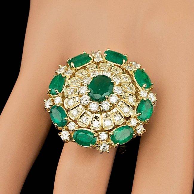 14k Gold 5.00ct Emerald 2.00ct Diamond Ring