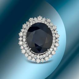 14K Gold 16.88cts Sapphire & 2.18cts Diamond Ring