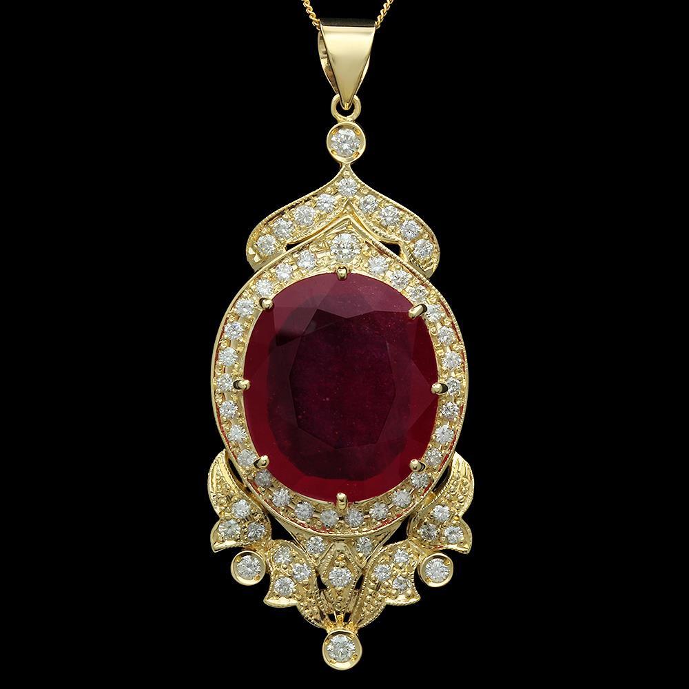 14K Gold 26.79ct Ruby 1.68ct Diamond Pendant