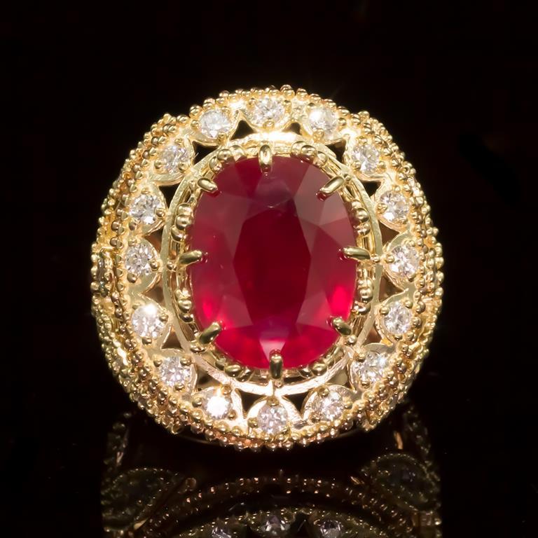 14K Gold 13.63ct Ruby 2.42ct Diamond Ring