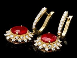 14k Gold 6.5ct Ruby 2.00ct Diamond Earrings