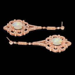 14K Rose Gold, 6.00cts Opal, 2.65cts Diamond Earring