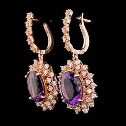 14k Rose 10.00ct Amethyst 1.85ct Diamond Earrings