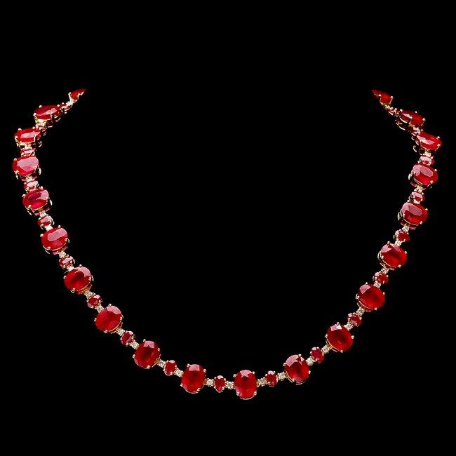 14k Yellow Gold 69ct Ruby 1.75ct Diamond Necklace