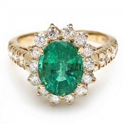 14k Gold 2.65ct Emerald 1.10ct Diamond Ring