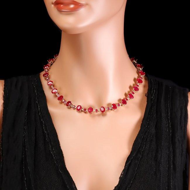 14k Yellow Gold 69ct Ruby 1.75ct Diamond Necklace