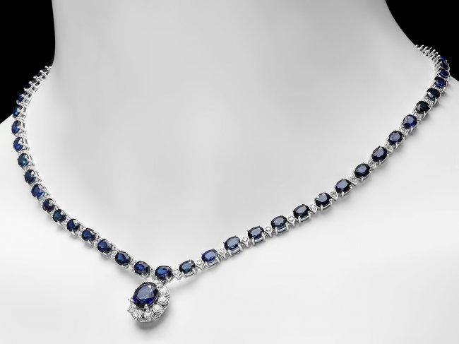 14k Gold 29ct Sapphire 2.25ct Diamond Necklace