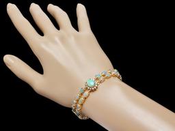 14k Gold 12.5ct Opal 1.75ct Diamond Bracelet