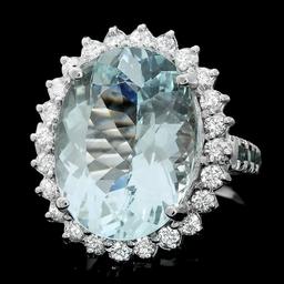 14k Gold 12.00ct Aquamarine 1.4ct Diamond Ring