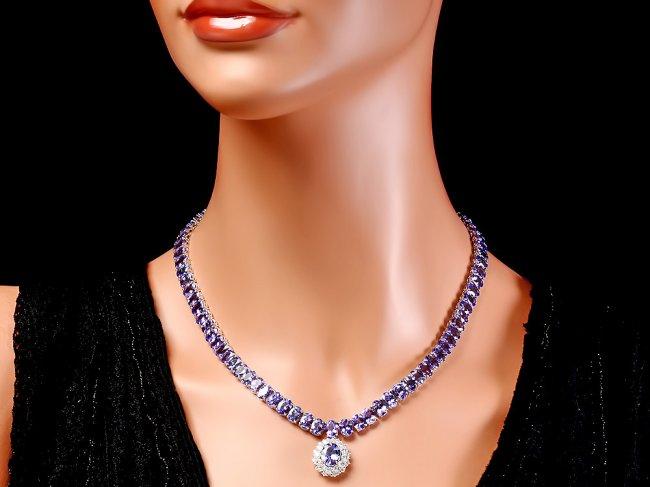 14k W Gold 76ct Tanzanite 1.70ct Diamond Necklace