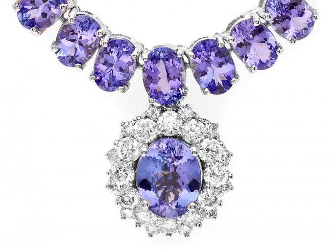 14k W Gold 76ct Tanzanite 1.70ct Diamond Necklace