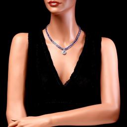 14k W Gold 76ct Tanzanite 1.70ct Diamond Necklace