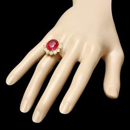 14k Yellow Gold 11.00ct Ruby 2.05ct Diamond Ring