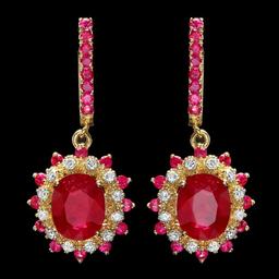 14k Gold 8.55ct Ruby 0.60ct Diamond Earrings