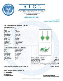 14K Gold 17.86ct Jadeite 1.92cts Diamond Earrings