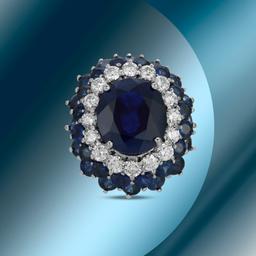 14K Gold 18.44cts Sapphire & 1.68cts Diamond Ring