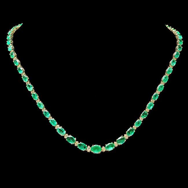 14k Gold 22ct Emerald 1.10ct Diamond Necklace