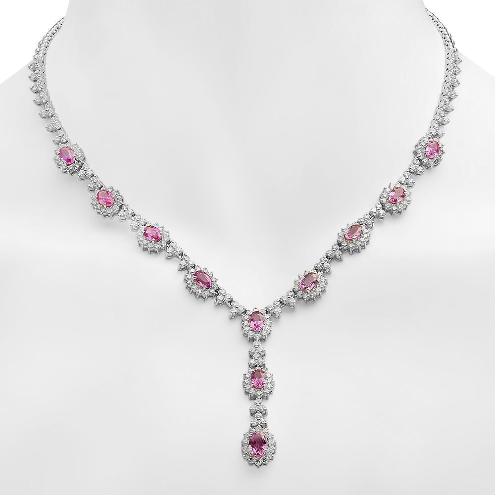 18K Gold 7.65ct Pink Sapphire 7.35ct Diamond Necklace