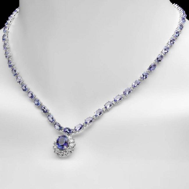 14k Gold 25.5ct Tanzanite 3.00ct Diamond Necklace