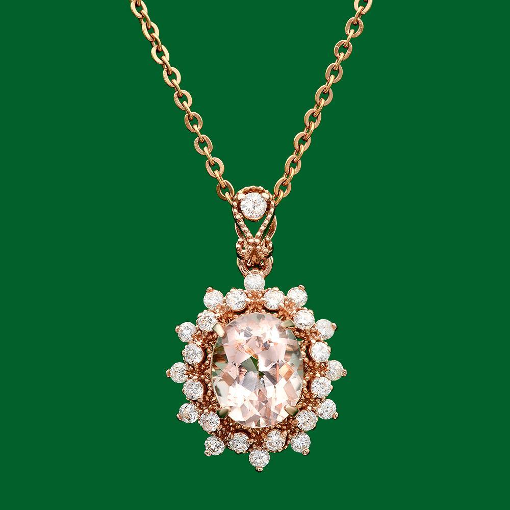 14k Gold 2.67ct Morganite 0.70ct Diamond Pendant