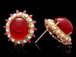 14k Gold 22.7ct Ruby 0.80ct Diamond Earrings