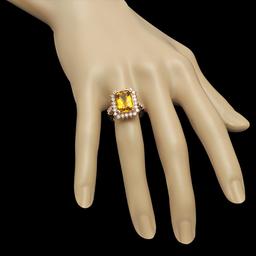 14K Gold 4.80ct Yellow Beryl & 1.12ct Diamond Ring