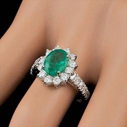 14k White Gold 1.70ct Emerald 0.90ct Diamond Ring