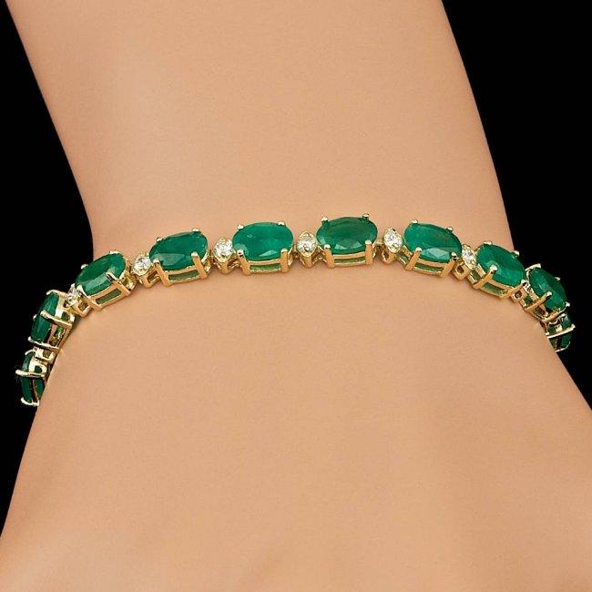 14k Gold 14.00ct Emerald 1.00ct Diamond Bracelet