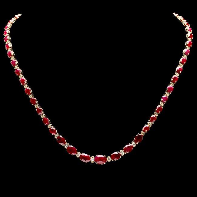 14k Gold 24.00ct Ruby 1.00ct Diamond Necklace