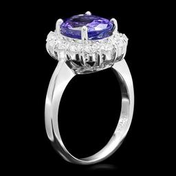 14k White Gold 3ct Tanzanite 1.00ct Diamond Ring