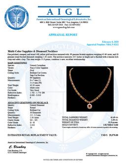 14K Gold 45.49ct Multi-Color Sapphire & 1.30ct Diamond Necklace