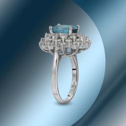 14K Gold 6.44cts Blue Zircon & 1.71cts Diamond Ring