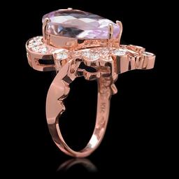14k Rose Gold 8.50ct Kunzite 0.75ct Diamond Ring