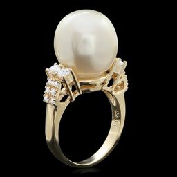 14k Yellow Gold 14 Mm Pearl 0.60ct Diamond Ring