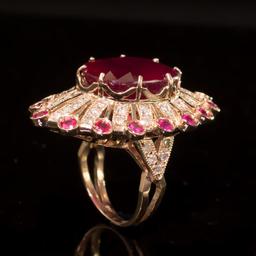 14k Gold 19.23ct Ruby 1.10ct Diamond Ring