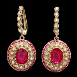 14k Gold 6.7ct Ruby 1.20ct Diamond Earrings