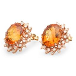 14K Gold 11.15ct Citrine 1.40cts Diamond Earrings