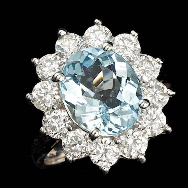 14k Gold 6.00ct Aquamarine 1.75ct Diamond Ring