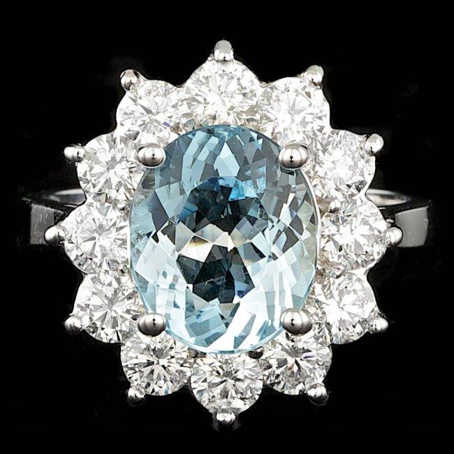 14k Gold 6.00ct Aquamarine 1.75ct Diamond Ring