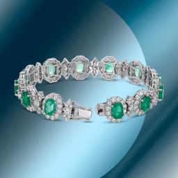 14K Gold 18.70cts Emerald & 12.01cts Diamond Bracelet