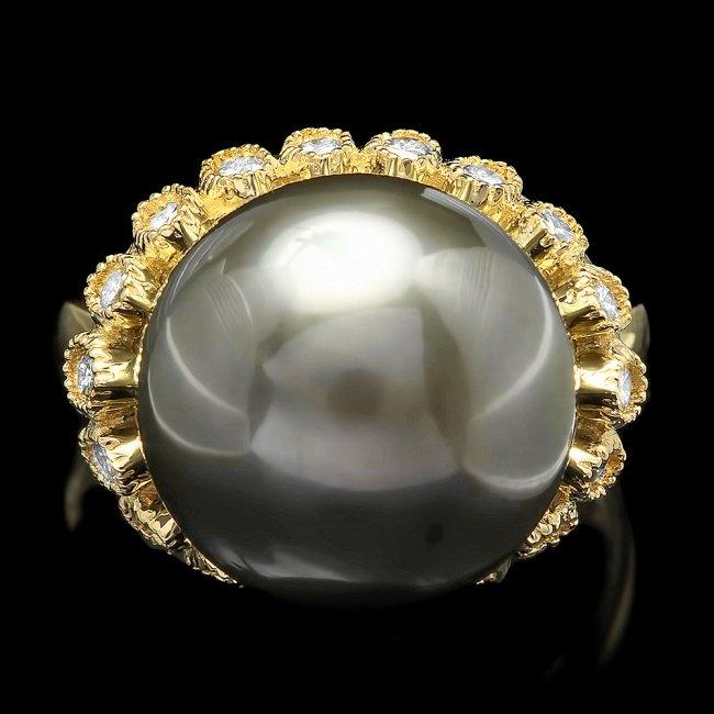 14k Gold 14 X 14mm Pearl 0.64ct Diamond Ring