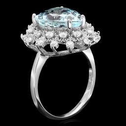 14k Gold 5.00ct Aquamarine 0.80ct Diamond Ring