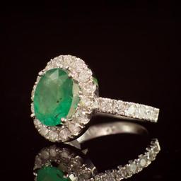14K Gold 1.99ct Emerald 1.21ct Diamond Ring