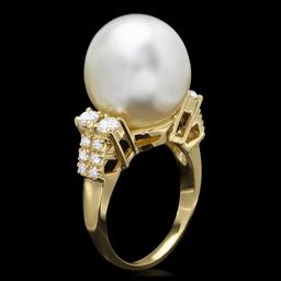 14k Gold 14 X 16mm Pearl 0.60ct Diamond Ring