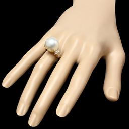 14k Gold 14 X 16mm Pearl 0.60ct Diamond Ring