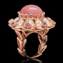 14K Gold 15.51ct Rose Quartz, 1.25ct Pink Sapphire 1.42ct Diamond Ring